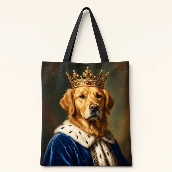 Tote Bag, example shown. We print your portrait on it.