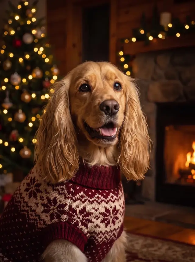 The Christmas Card, shown on a Cocker Spaniel