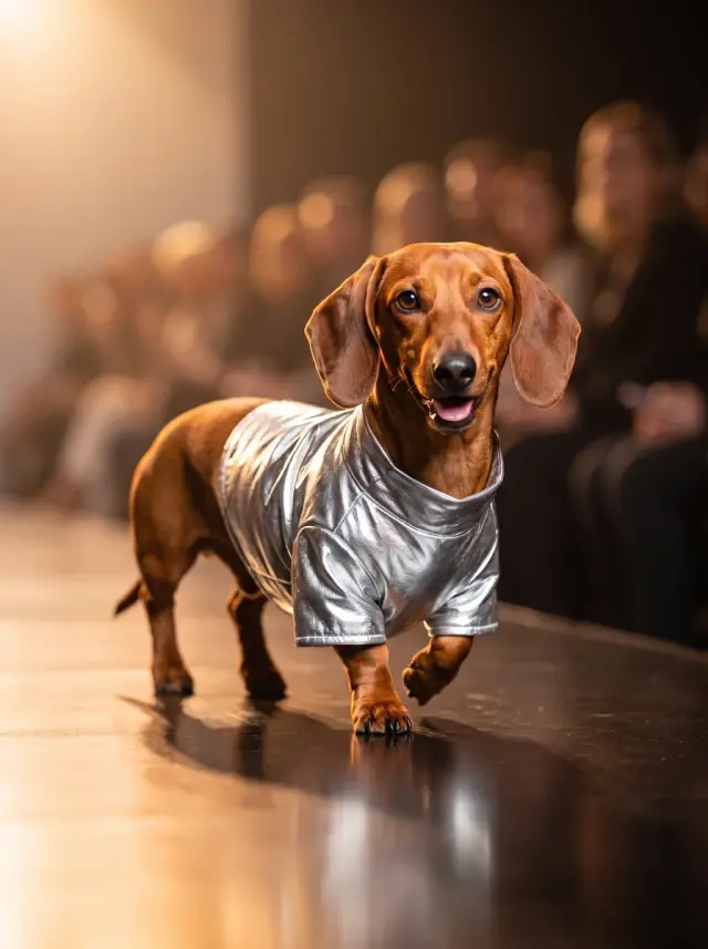 Dachshund as Runway, custom pet portrait