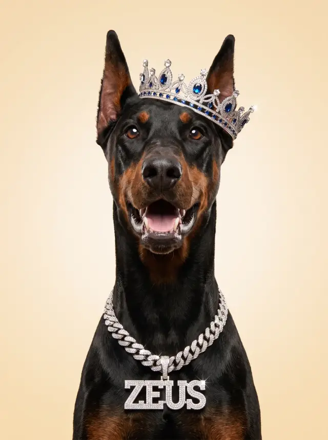 Doberman as The Nameplate, custom pet portrait