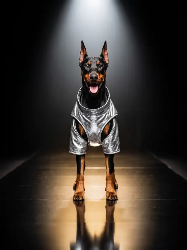 Doberman as Runway, custom pet portrait