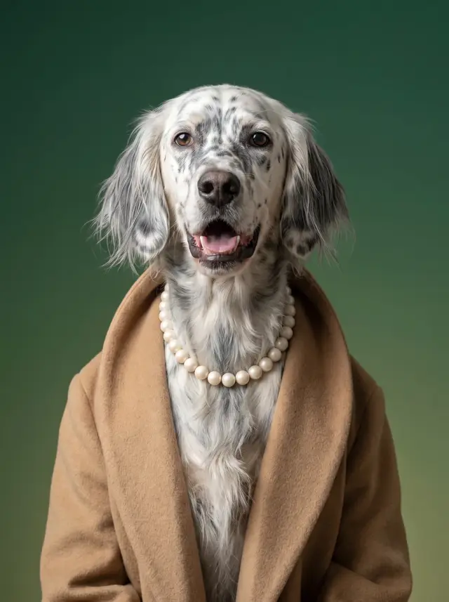 English Setter as Old Money, custom pet portrait