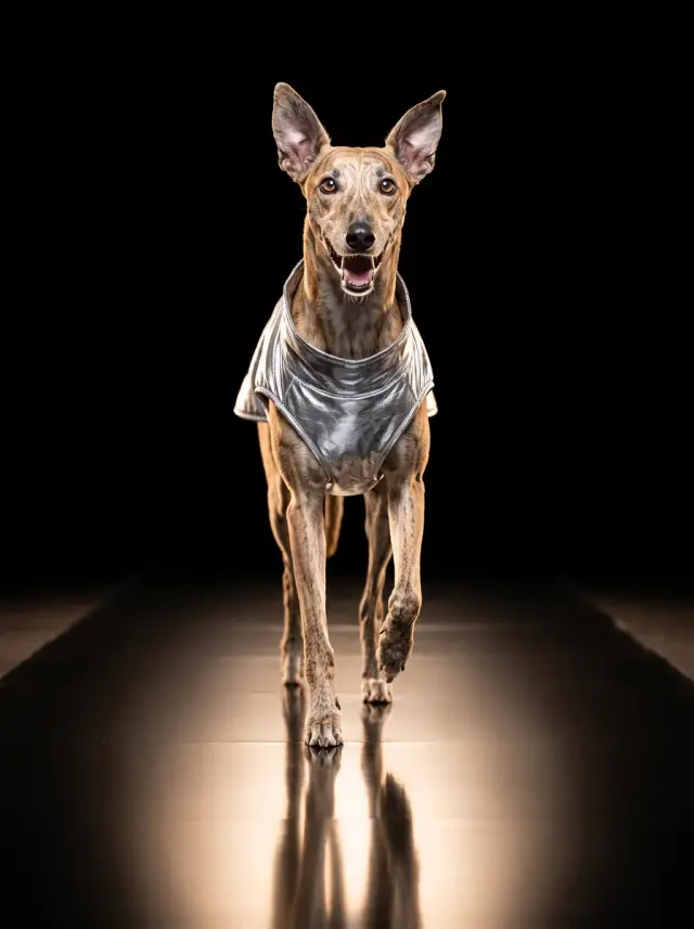 Greyhound as Runway, custom pet portrait