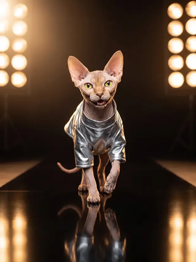 Hairless Cat as Runway, custom pet portrait