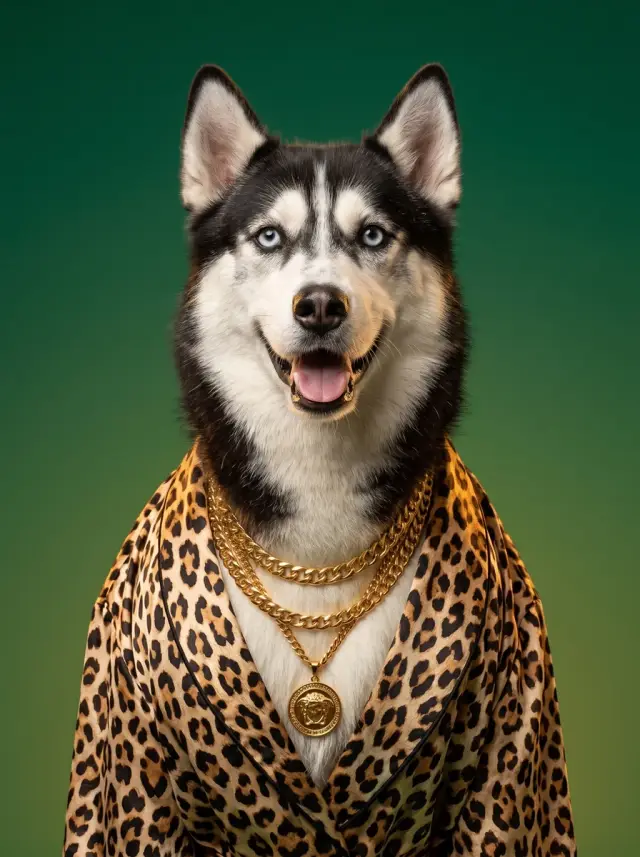 Siberian Husky as Baroque Gold, custom pet portrait