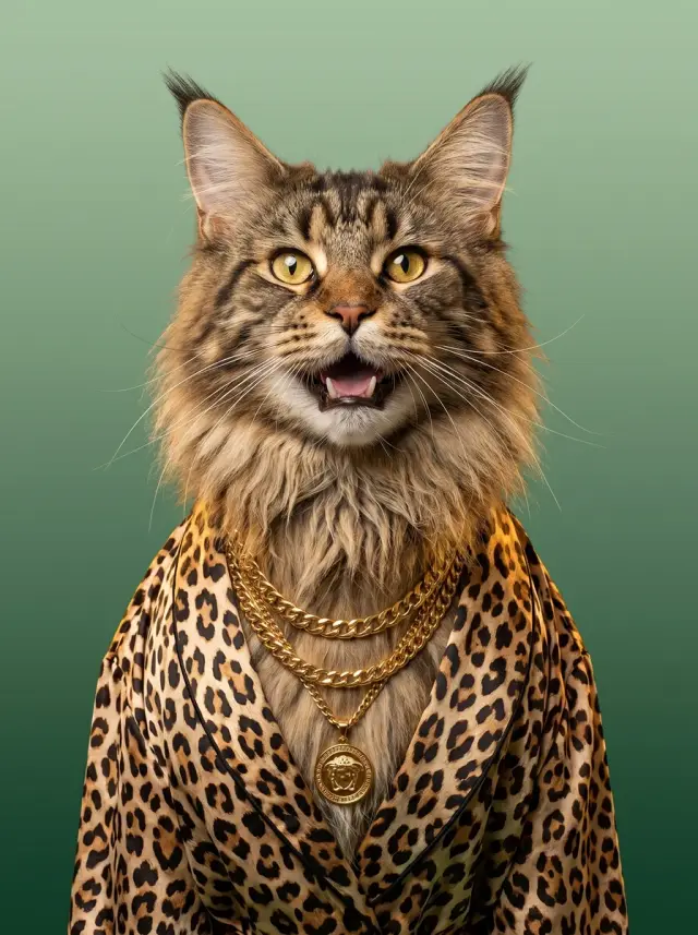 Maine Coon Cat as Baroque Gold, custom pet portrait