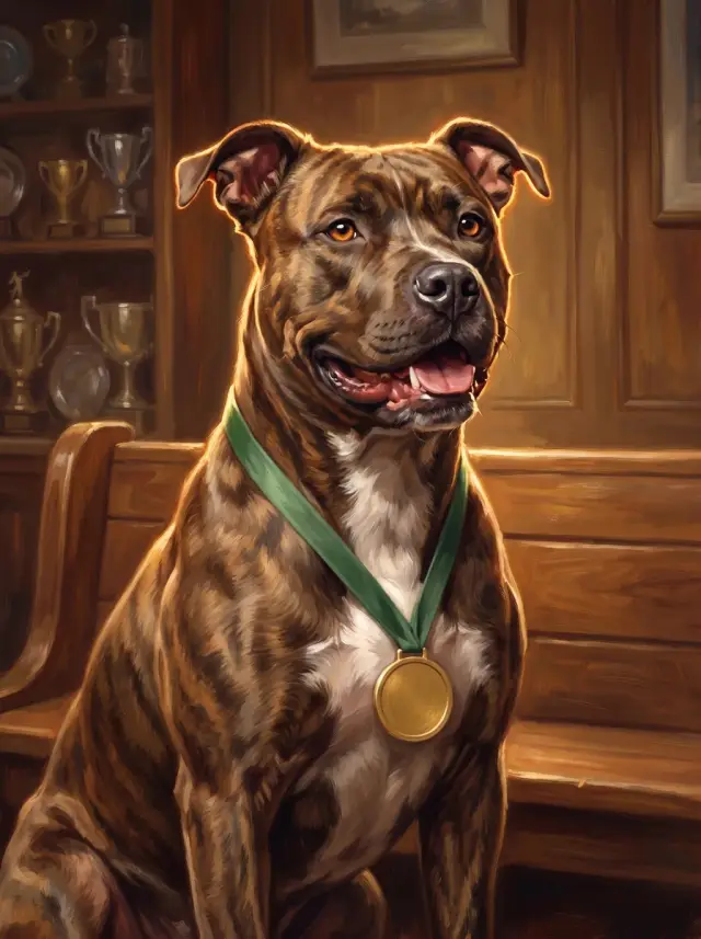 Pitbull as The Champion, custom pet portrait