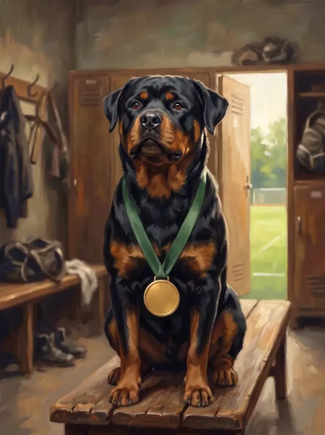 Rottweiler as The Champion, custom pet portrait