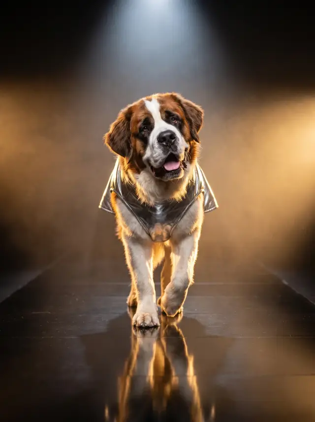 Saint Bernard as Runway, custom pet portrait
