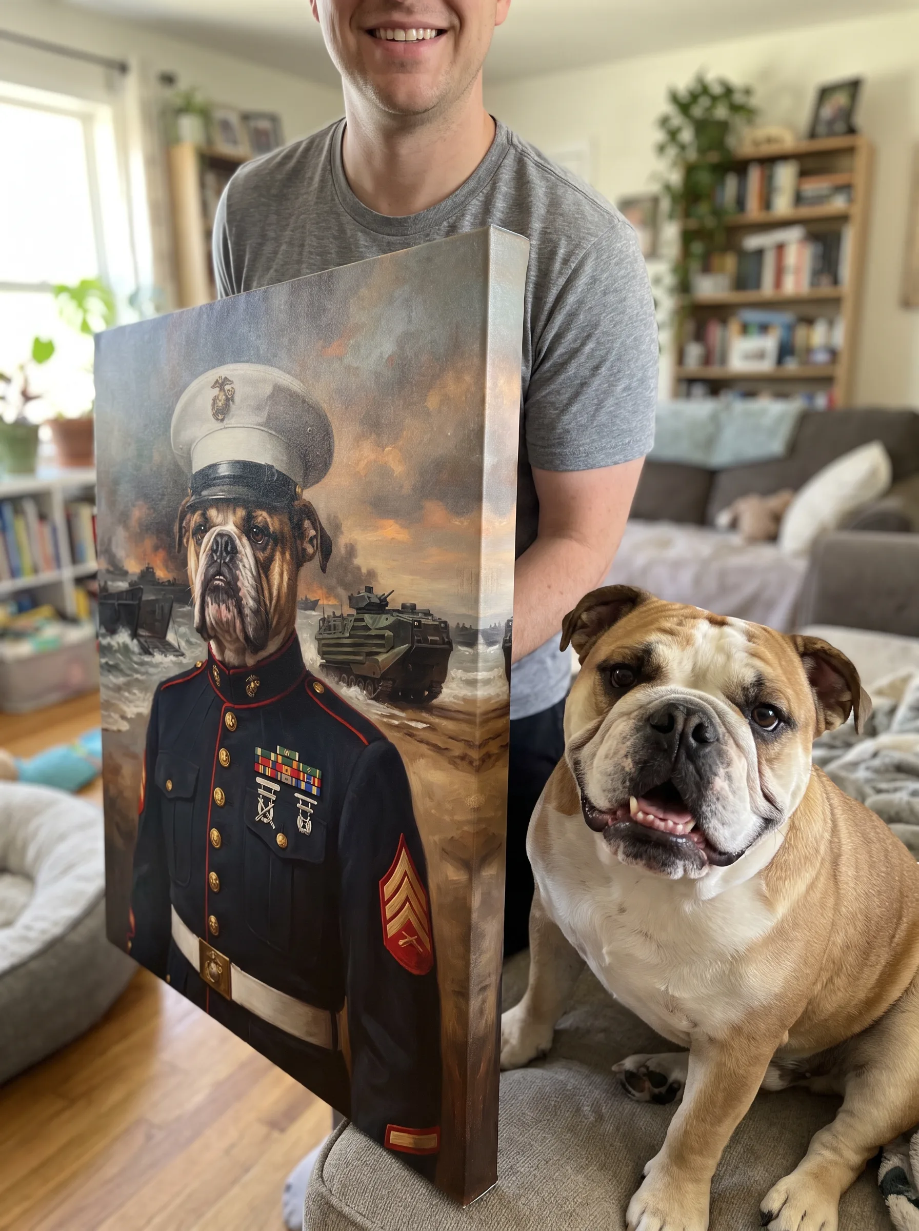 The Marine Veteran printed as a gallery-wrapped canvas and hung on a wall