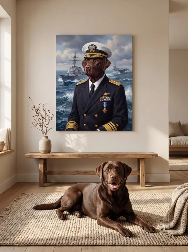 The Navy Veteran printed as a gallery-wrapped canvas, hung in a room
