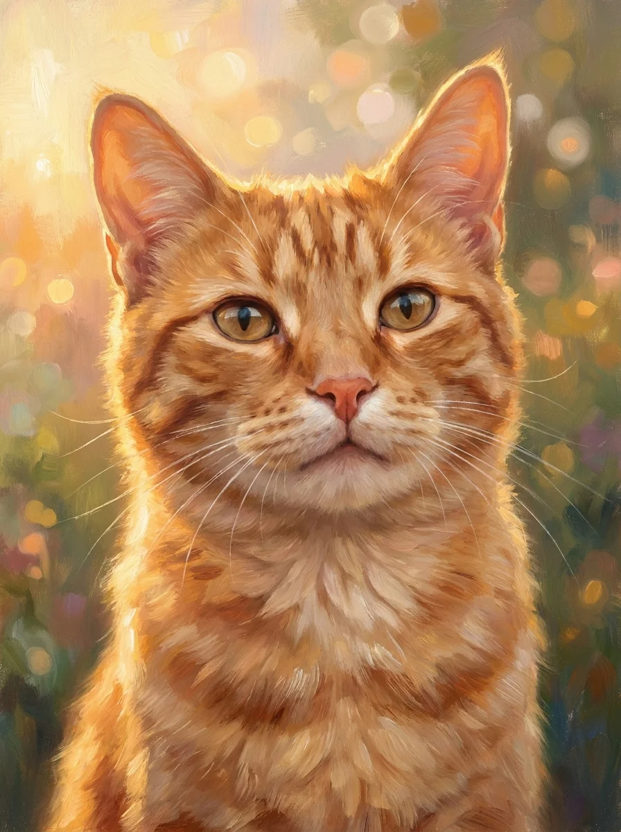 Orange Cat as Forever in Our Hearts, custom pet portrait
