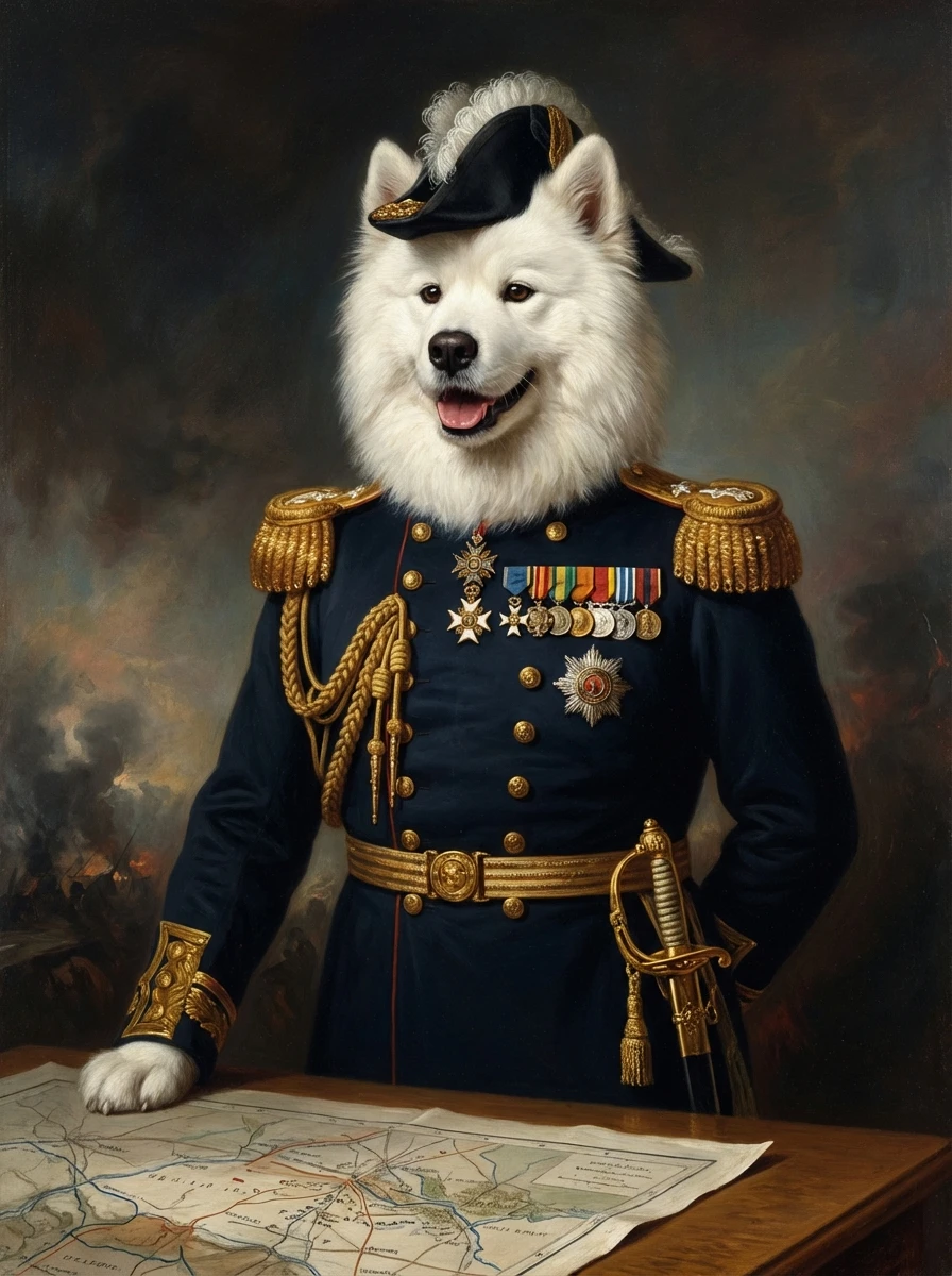 A German Shepherd in a military general portrait — a perfect Labor Day gift for dog owners
