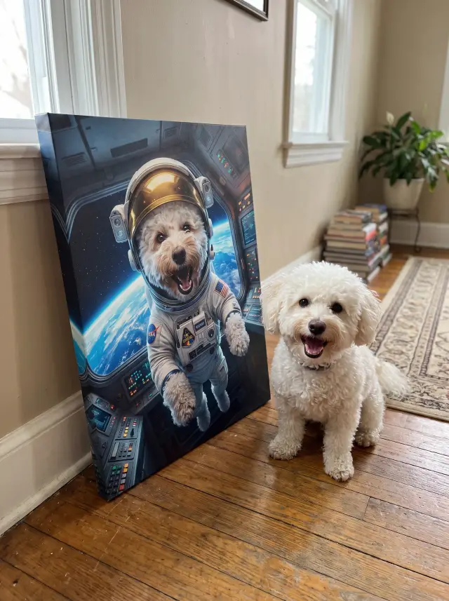 The Astronaut printed as a gallery-wrapped canvas, hung in a room
