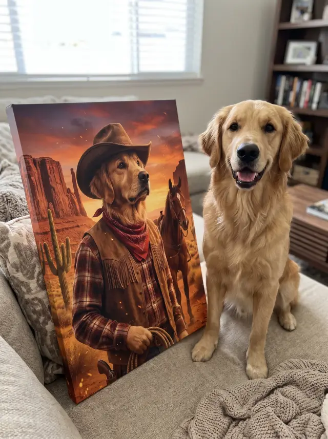 The Cowboy printed as a gallery-wrapped canvas, hung in a room