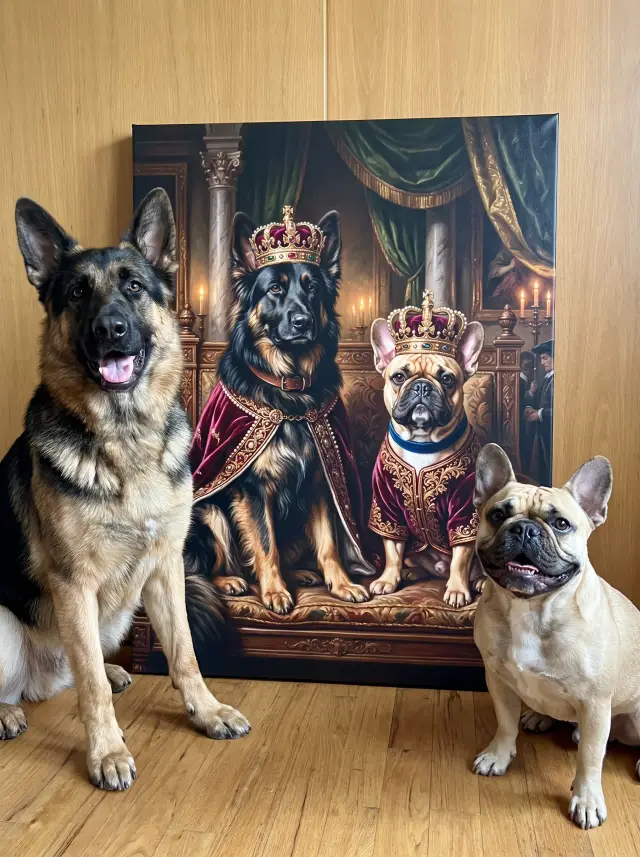 German Shepherd as The Duo printed as a gallery-wrapped canvas, hung in a room