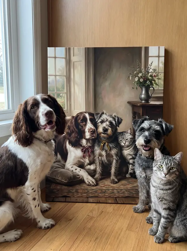 Springer Spaniel as The Trio printed as a gallery-wrapped canvas, hung in a room